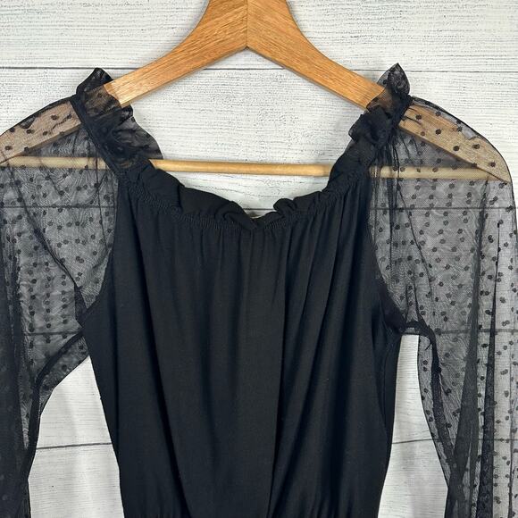 Tezenis Womens size Small Sheer Black Long Sleeve Swiss Dot Bodysuit - Picture 6 of 7
